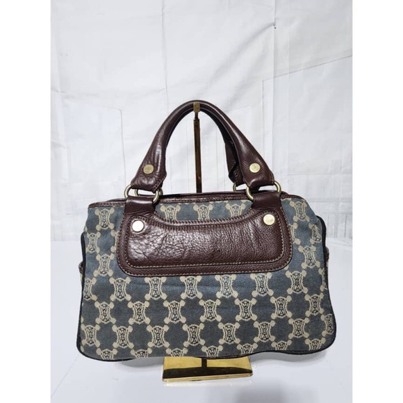 Authentic Céline Vintage Macadam Denim Boogie Handbag Blue/Brown - Picture 3 of 13